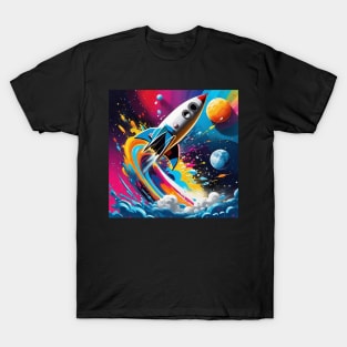 Colorful Spaceship Design T-Shirt